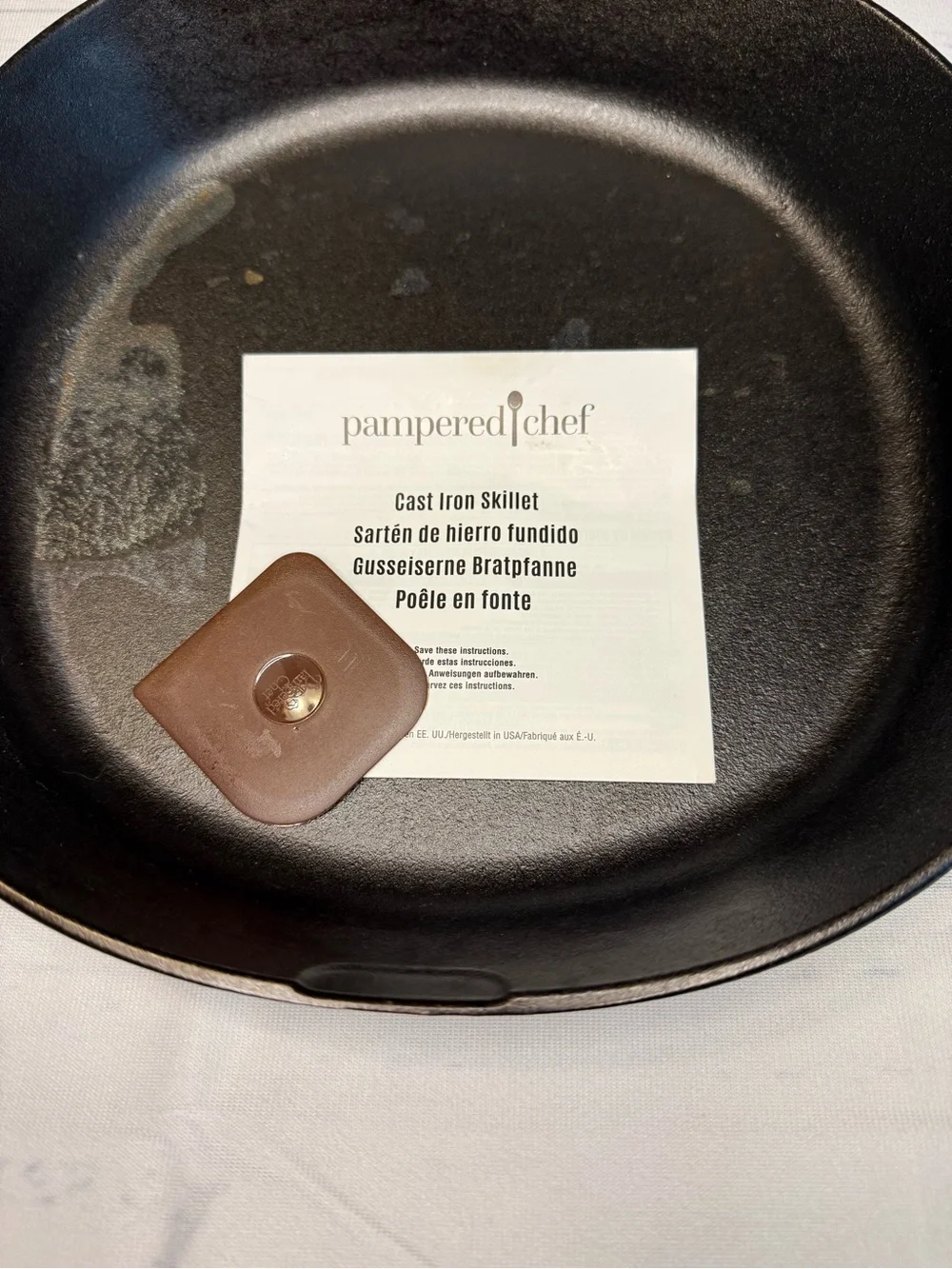The Pampered Chef Black Cast Iron Fry Pan Skillet with Dual Handles, 12”